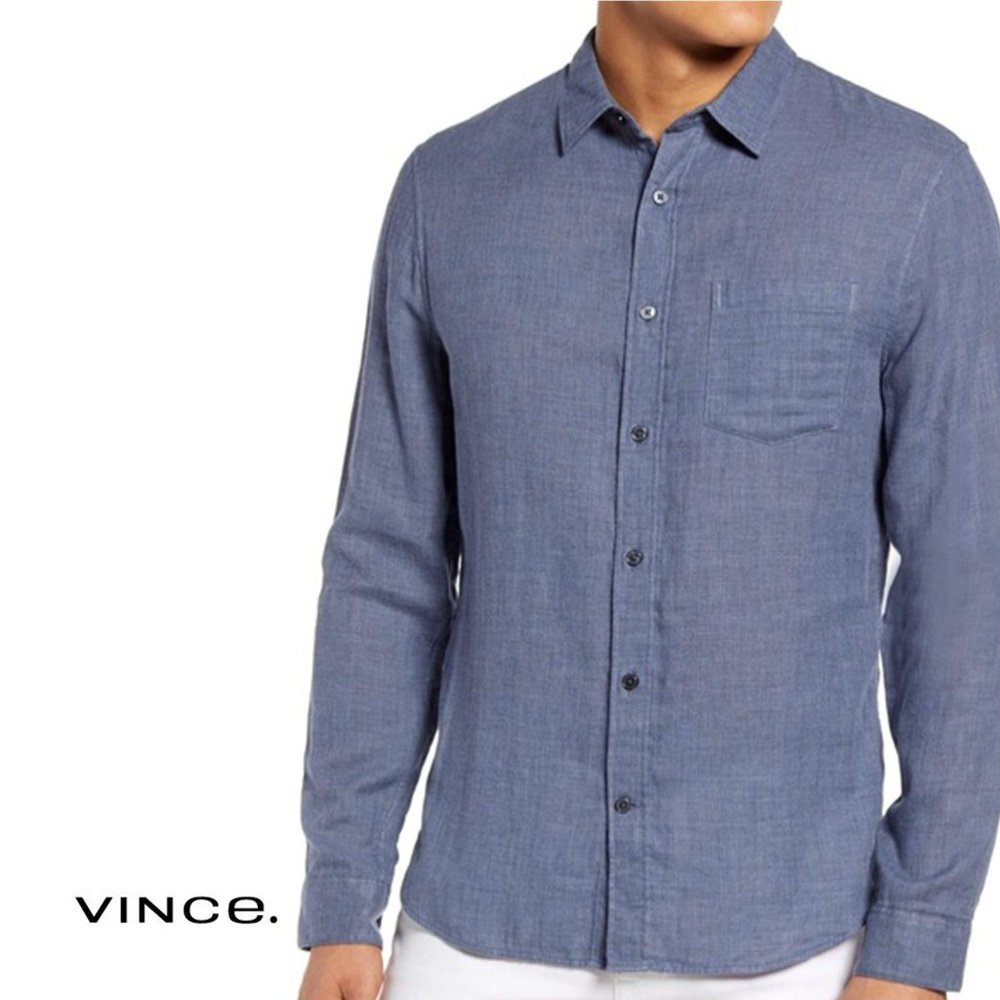 VINCE Double Face Long Sleeve Chambray Shirt M
